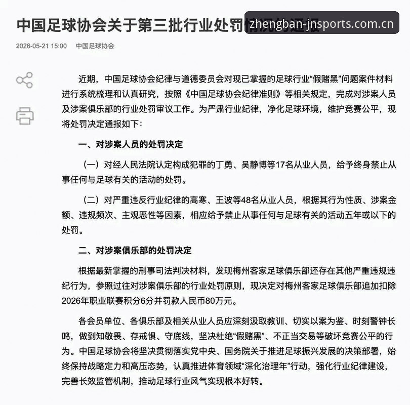 中国足协第三批禁足名单详解:17人终身禁足,48人受罚